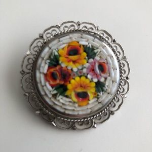 Vintage Italian floral mosaic brooch
